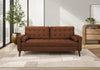Sofa Rembourre, 75\"L, Coussins Decoratifs, Pieds En Bois Massif, Tissu Rouille, Mid-Centur