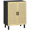 HOMCOM Buffet Boho avec portes en rotin, noir et naturel