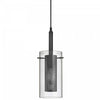 Luminaire suspendu Percy de Dainolite en verre transparent, avec fini noir mat et 1 ampoule