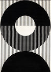 Florence rayures noires et blanches et cercles creux, design moderne, 7'6\" x 9'6\"