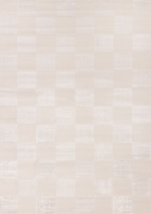 Carpette Leonardo blanche et grise à motif à carreaux - 6 pi 7 po x 9 pi 6 po