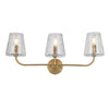 Lumière de coiffeuse Eleanor de Dainolite en verre martelé transparent, avec fini laiton vieilli et 3 ampoules