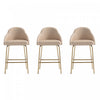 Tabouret de comptoir moderne en metal Gracie avec revetement en tissu, couleur beige et or - Lot de 3