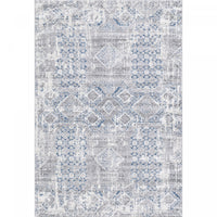 Carpette Darius Morocco bleue à motif de carreaux abstraits - 6 pi 7 po x 9 pi 6 po