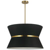 Luminaire suspendu Caterine de Dainolite de 24 po de diamètre, avec abat-jour noir, anneau argenté, fini laiton vieilli et 4 ampoules