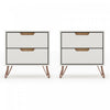 Table de nuit Rockefeller Mid-Century Modern 20\" en blanc casse (2 tiroirs) - Lot de 2