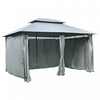 Outsunny 10 'x 13' Gazebo D'exterieur A Toit Souple Avec Rideaux, Tonnelle A Cadre En Acier A 2 Niveaux Pour Terrasse, Gris