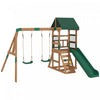 Portique en bois Qaba, aire de jeux exterieure avec toboggan, 2 balancoires et mur d'escalade