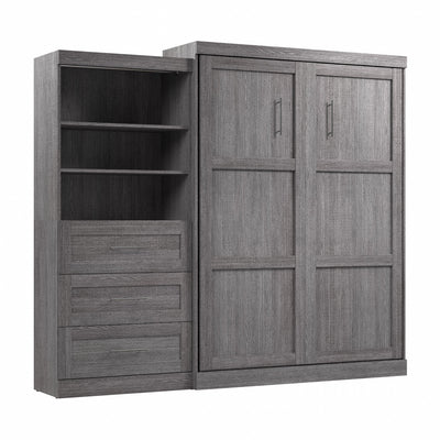 Bestar Pur Queen Murphy Bed and Shelving Unit with Drawers 101-Inch Wall Bed - Bark Grey|Grand lit escamotable mural Pur de Bestar de 101 po avec tablettes et tiroirs - gris écorce