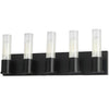 Lumière de coiffeuse Tube de Dainolite en verre cannelé transparent, avec fini noir mat et 5 ampoules