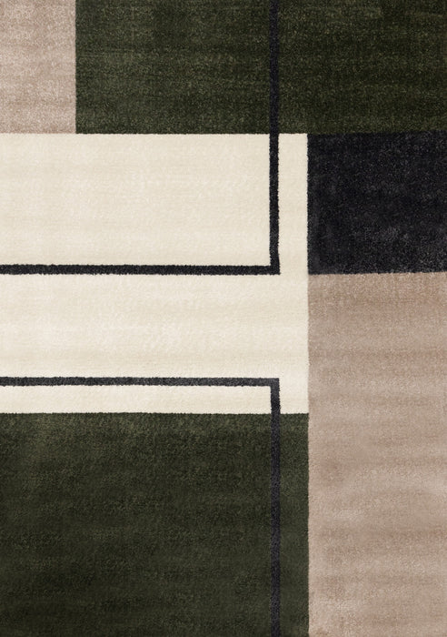 Carpette moderne Marley verte, grise et blanche à motif géométrique - 5 pi 3 po x 7 pi 7 po