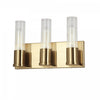 Lumière de coiffeuse Tube de Dainolite en verre cannelé transparent, avec fini laiton vieilli et 3 ampoules