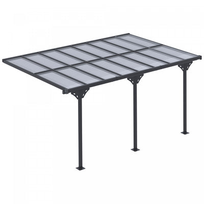 Outsunny 14' X 10' Outdoor Hardtop Pergola Polycarbonate Roof Gazebo With Adjustable Height, Aluminu|Outsunny Pergola Adossable Rigide Alu. Dim. 171.25"l X 118"l Pavillon De Jardin Toit Panneaux De Pol