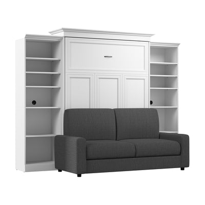 Bestar Versatile Queen Murphy Bed with Sofa and Closet Organizers (115 W) - White|Grand lit escamotable Versatile de Bestar de 115 po (L) avec sofa et organisateurs de garde-robe - blanc