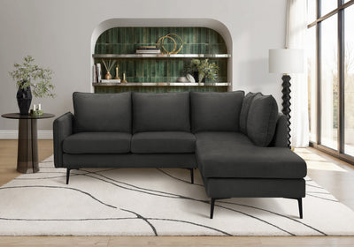 Upholstered Sofa Sectional, 86" Wide, Black Fabric, Black Metal Legs Sectional | Sofa Sectionnel Rembourre, 85" De Large, Tissu Noir, Pieds En Metal Noir