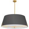 Luminaire suspendu Preston de Dainolite de 33 po de diamètre avec abat-jour en tissu noir, fini laiton vieilli et 4 ampoules