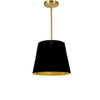 Petit luminaire suspendu de Dainolite avec très grand abat-jour cylindrique effilé noir et doré, et 1 ampoule