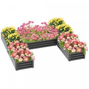Outsunny 2,4 X 2,4 M Diy Lit De Jardin Sureleve, Lot De 5 Grandes Jardinieres En Acier Pour Plantes D'exterieur, Legumes, Fleurs, Herbes, Assemblage Facile, Gris