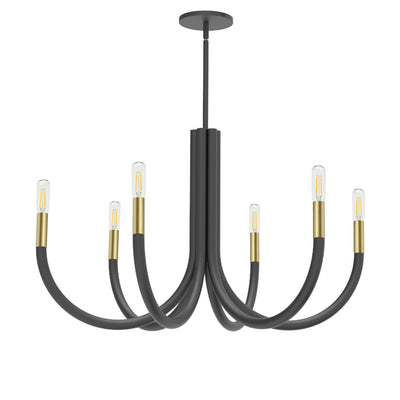 Dainolite Wand 6 Light Chandelier Matte Black/Aged Brass Lamp|Lustre Wand de Dainolite avec fini noir mat et laiton vieilli et 6 ampoules