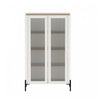 Armoire bibliotheque moderne Abbey 32\" en verre trempe, erable et blanc casse (4 etageres)