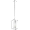 Luminaire suspendu Cubo de Dainolite en verre givré et transparent, avec cadre rectangulaire, fini chromé poli et 1 ampoule