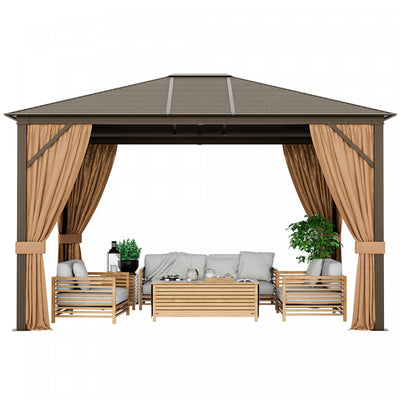 Costway 12' X 10' Patio Hardtop Gazebo W/ Galvanized Steel Top Aluminum Frame Outdoor