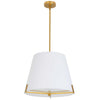 Luminaire suspendu Preston de Dainolite de 19 po de diamètre avec abat-jour en tissu blanc, fini laiton vieilli et 4 ampoules