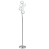 Lampe à pied Budding Branch de Dainolite en verre blanc, avec fini chromé satiné et 5 ampoules