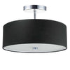 Plafonnier semi-affleuré Everly de Dainolite avec abat-jour noir, fini chromé poli et 3 ampoules