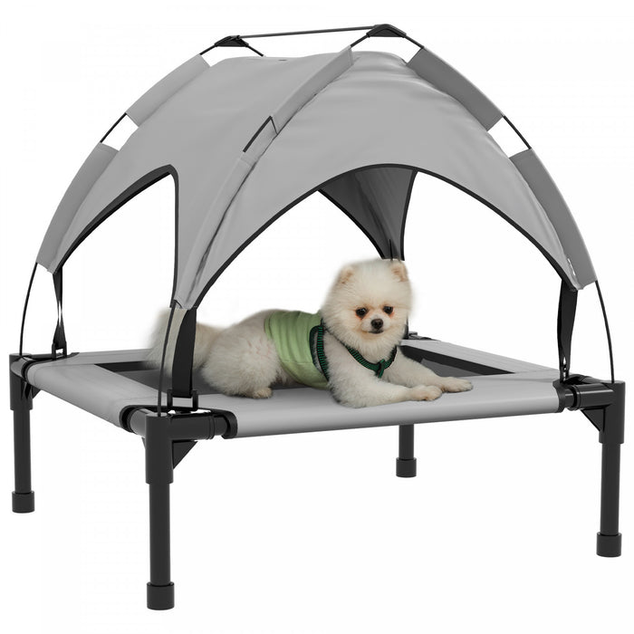 Pawhut Lit Sureleve Pour Chien Avec Auvent, Lit Rafraichissant , Lit Sureleve Portable Avec Maille Respirante Lavable, Pour Interieur Et Exterieur, Petit Et Moyen Chien, 30\" X 24\" X 27\", Gris Clair