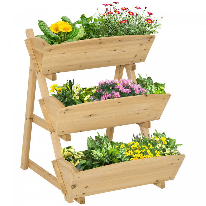 Outsunny Lit De Jardin Sureleve A 3 Niveaux, Kit De Jardiniere Surelevee En Bois Vertical, Support Pour Fleurs, Legumes, Herbes