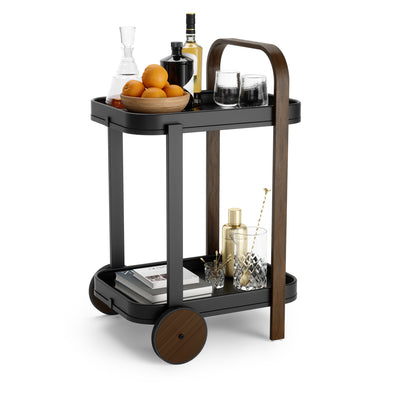 Umbra Modern Bellwood Steel Bar & Storage Cart - Black and Walnut|Chariot-bar et de rangement moderne Bellwood de Umbra en acier - noir et noyer