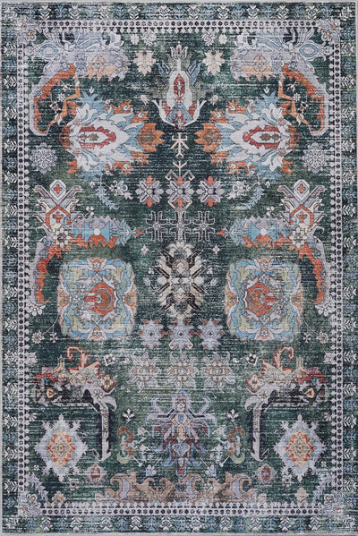 Aqua Green Flames Washable Non-slip Low Pile Area Rug 5'x7' | Aqua Flammes Verte Tapis Lavable Et Antiderapant A Poils Ras 5'x7'