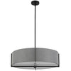 Luminaire suspendu Preston de Dainolite de 26 po de diamètre avec abat-jour gris, fini noir mat et 4 ampoules