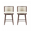 Tabouret de comptoir moderne en bois et tissu creme Evalyn - Lot de 2