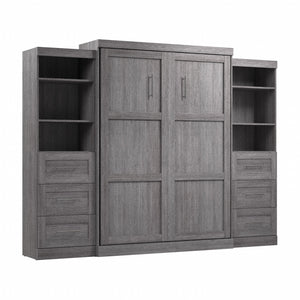 Grand lit escamotable mural Pur de Bestar de 115 po avec 2 meubles à tablettes et tiroirs - gris écorce