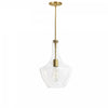 Petit luminaire suspendu Petalite de Dainolite en verre transparent, avec fini laiton vieilli et 1 ampoule