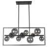 Luminaire suspendu horizontal Glasgow de Dainolite en verre fumé, avec cadre carré, fini noir mat et 10 ampoules