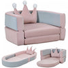 Qaba Canape Enfant 3-en-1 Convertible avec Coussin Couronne, Rose