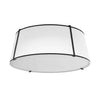 Plafonnier affleuré Trapezoid de Dainolite avec abat-jour cylindrique effilé noir et blanc qui diffuse la lumière, tissu blanc et 4 ampoules