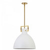 Luminaire suspendu de Dainolite avec abat-jour en métal blanc mat, fini laiton vieilli et 1 ampoule incandescente