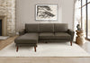 Sofa Chaise Longue Rembourre, 85\"L, Aspect Cuir Marron Fonce, Pieds En Bois Massif