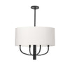 Lustre Eleanor de Dainolite avec abat-jour en tissu blanc, fini noir mat et 4 ampoules