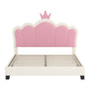 Lit Princesse Judson Tapisse Avec Tete De Lit En Forme De Couronne Et Cadre Plateforme En Pu, Taille Full, Creme