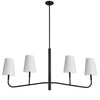 Lustre horizontal Eleanor de Dainolite avec abat-jour blancs, fini noir mat et 4 ampoules