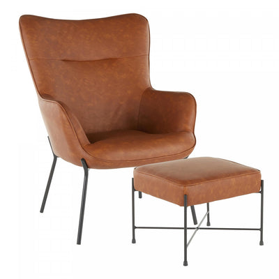 LumiSource Izzy 2-Piece Faux Leather Industrial Accent Lounge Chair and Ottoman - Camel|Fauteuil long d’appoint industriel Izzy 2 pièces en similicuir avec pouf - chameau