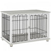 Pawhut Meuble De Cage De Chien Avec Coussin Lavable, Table D'appoint Pour Niche D'interieur Avec Pieds Reglables Pour Chiens De Taille Moyenne, Gris