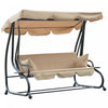 Outsunny Heavy-dunny Metal 3 Places Balancoire Exterieure Jardin Hamac Lit Avec Auvent Et 2 Oreillers Beige
