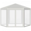 Tonnelle Barnum Tente De Reception Hexagonale 10 MĠ Style Cosy Metal Polyester Impermeabilise Surface Env. 10 MĠ Creme