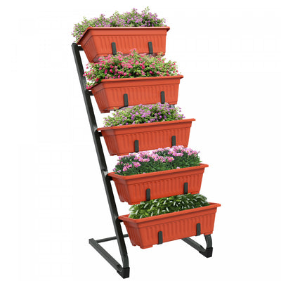 Outsunny 5-tier Vertical Raised Garden Bed With 5 Planter Boxes, Red|Outsunny Jardin Sureleve Vertical A 5 Etages Avec 5 Bacs A Plantes, Rouge
